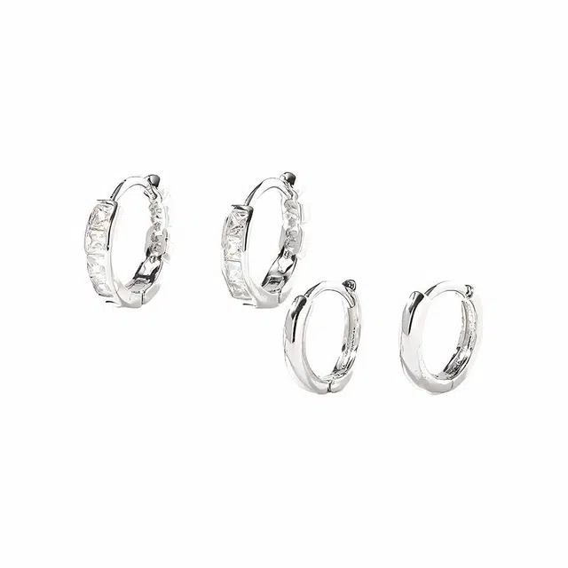 前方大荒野 镶钻光面四件套耳扣璀璨闪亮几何镂空简约时尚小众设计轻奢高级感日常通勤休闲百搭精致气质时髦个性 锆石 耳环 女款