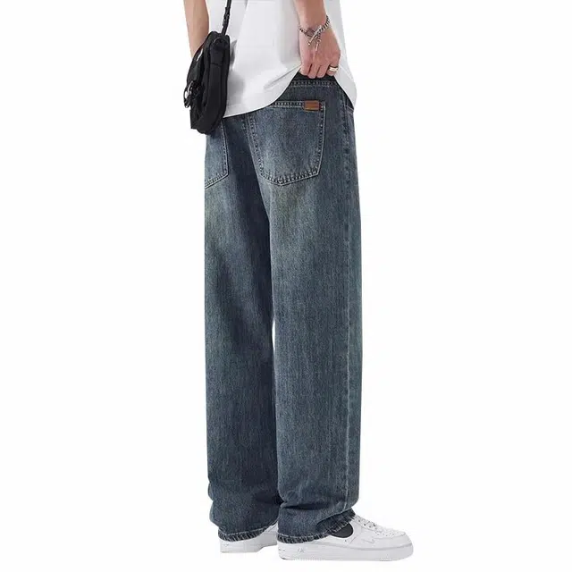 协协乐 舒适阔腿时尚牛仔裤 男款 复古蓝