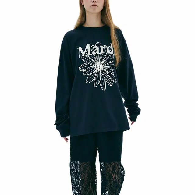 MARDI MERCREDI SS25 UNISEX TSHIRT LONG SLEEVE FLOWERMARDI_NAVY IVORY T