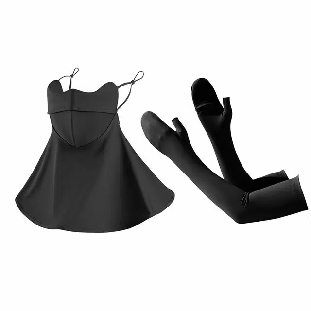 浪莎 夏季冰丝手套加长袖套凉感护臂冰袖防紫外线手袖遮全脸面罩护颈一体脸罩户外骑行开车遮阳透气 薄款 防晒袖 女款