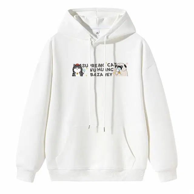 吾皇猫 卡通图案休闲宽松百搭连帽长袖卫衣 男女同款