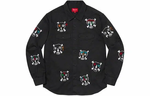 Supreme SS21 Week7 Clayton Patterson Skulls Embroidered Work Shirt