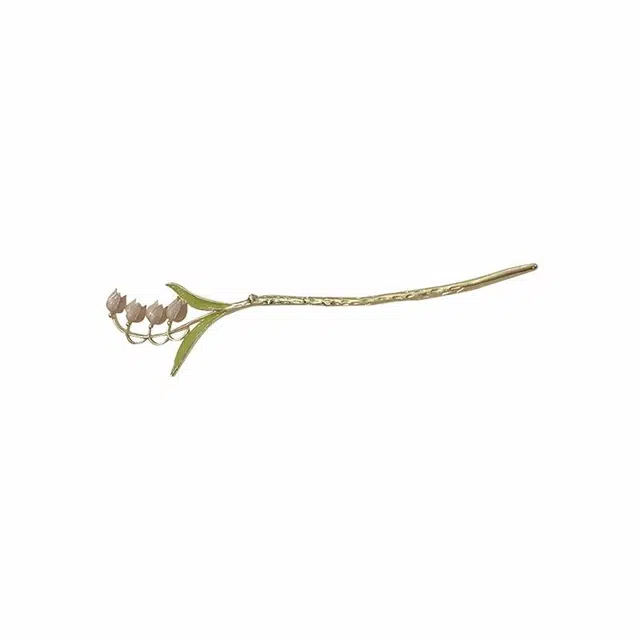 沂茹 新中式文艺小清新甜美优雅浅粉色铃兰花后脑勺盘发日常简约百搭气质小众设计感 合金 发簪 女款