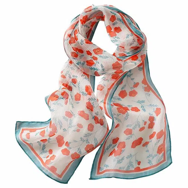 恒源祥 时尚真丝珍珠纱雪纺泡泡纱轻盈柔软桑蚕丝经典设计清新柔美 丝巾 女款