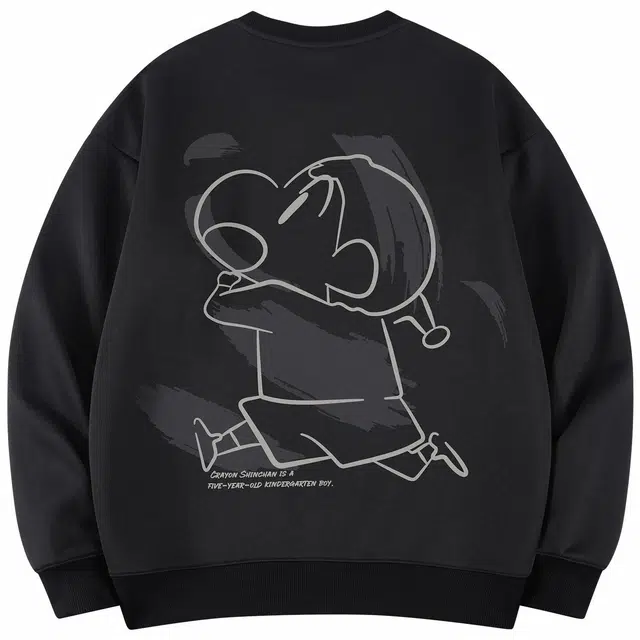 蜡笔小新 卡通线稿手绘奔跑小新字母印花休闲宽松套头圆领卫衣 男女同款