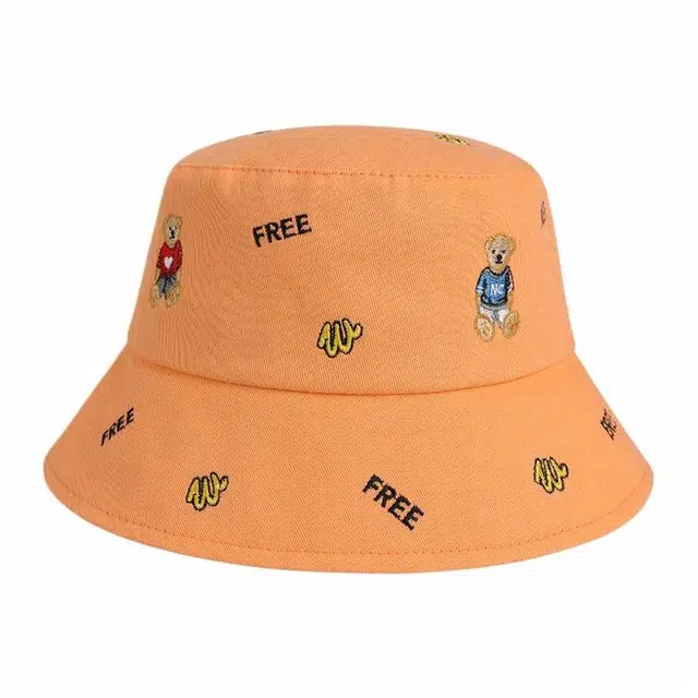 木林森 可爱小熊印花小众设计水桶帽时尚潮流百搭大头围显脸小 聚酯纤维 渔夫帽 男女同款情侣款