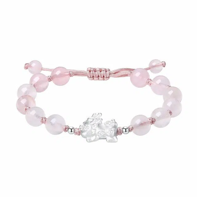 匆匆那年 【招财貔貅】福运满满 编织手绳 简约百搭 小众轻奢 可调节天然 粉水晶 手串 女款