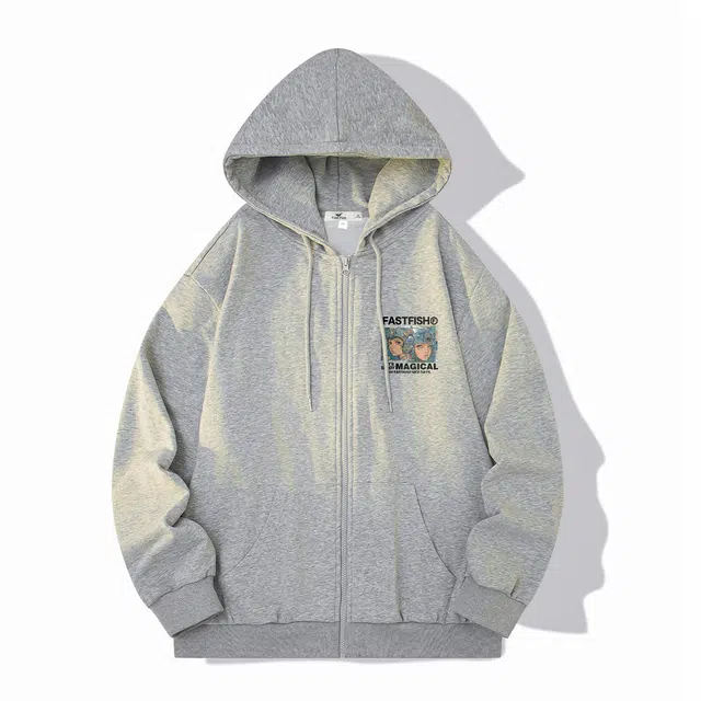 快鱼 美式复古简约基础款创意字母印花青少年时尚连帽卫衣 男女同款