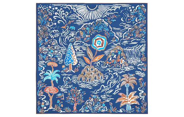 Hermes "Spring Island" 90cm Scarf Navy/Brown/White
