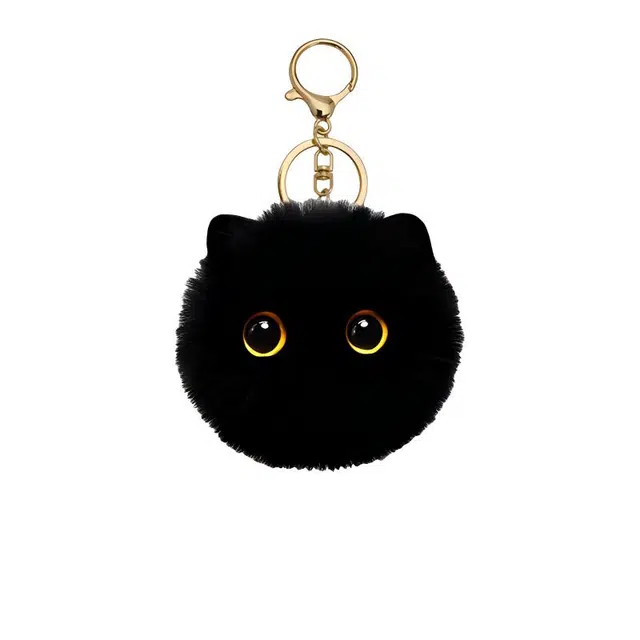 丹琴 害羞腮红猫猫球书包背包钥匙扣包包公仔小黑猫 毛绒 挂件 男女同款情侣款
