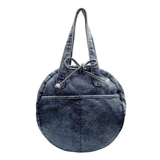 笛贝嘉 日系简约原宿复古个性苹果包 牛仔布 单肩包 女款 多色