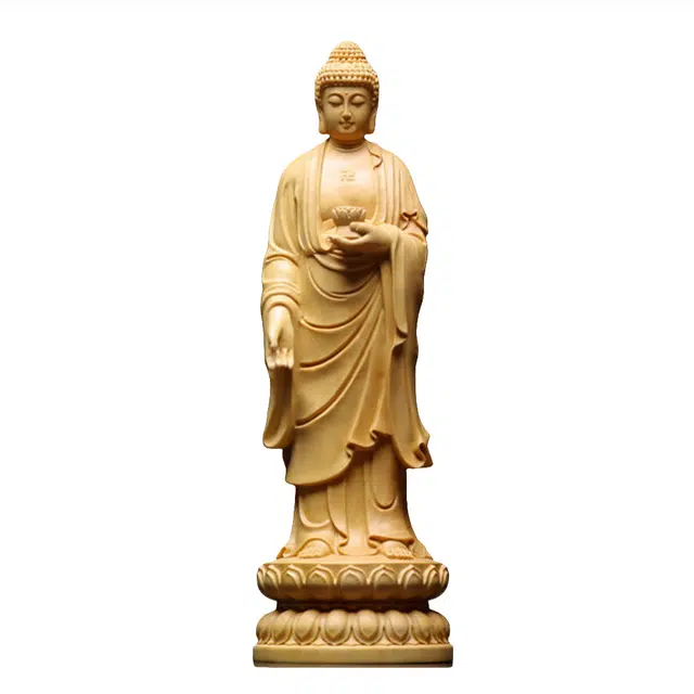 仙作美 木雕阿弥陀佛大日如来佛像供奉守护神 黄杨木 木作摆件 男女同款情侣款