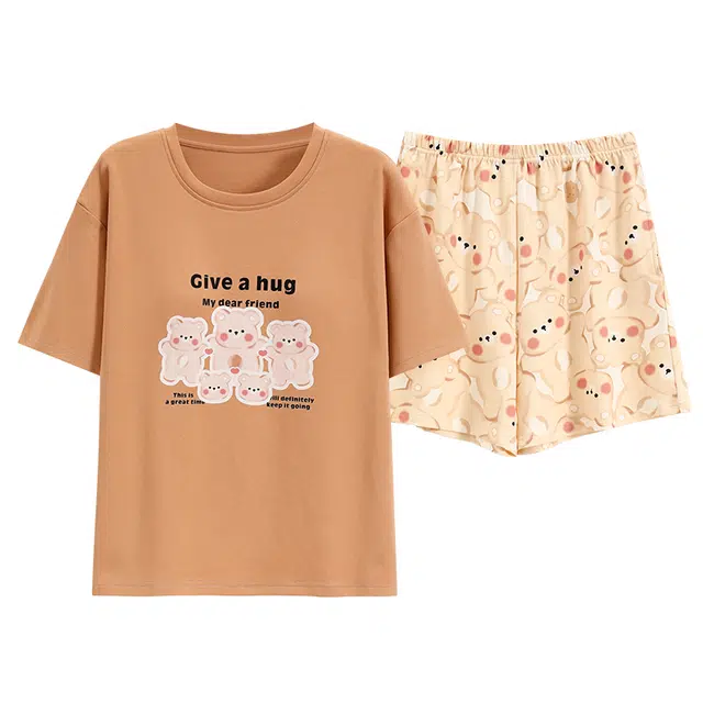 欧诗帛 休闲舒适短袖高级感可外穿家居服睡衣套装 女款 图片色