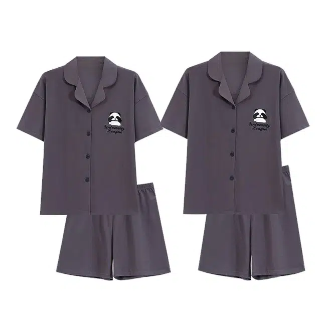 俏韵 夏季纯棉短袖短裤简约熊猫薄款家居服睡衣套装 男女同款