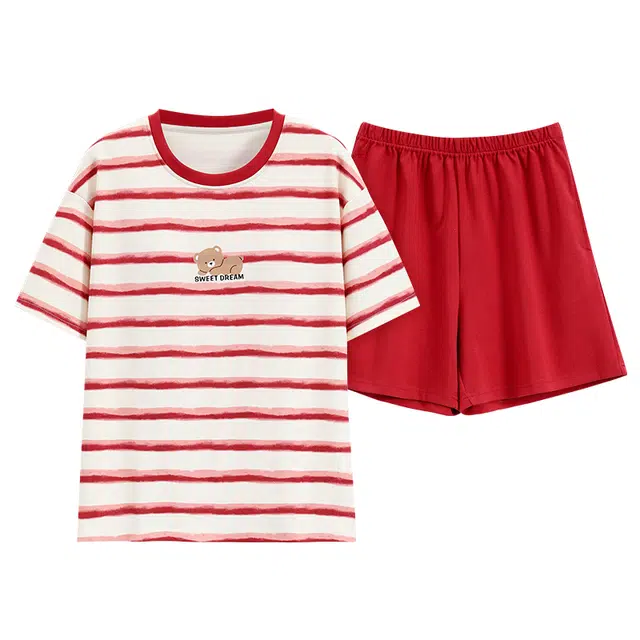 欧诗帛 休闲短袖高级感薄款可外穿家居服睡衣套装 女款 图片色