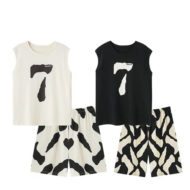 俏韵 可外穿无袖短裤家居服睡衣套装 男女同款