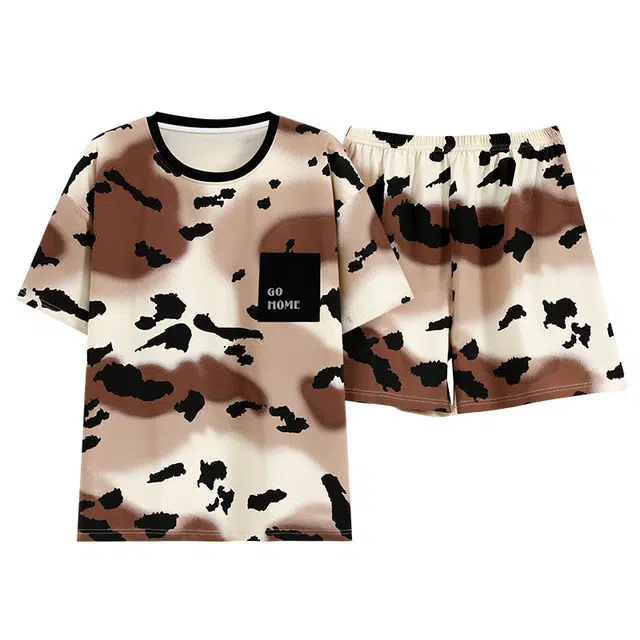 欧诗帛 韩版休闲可外穿短袖高级感薄款纯棉家居服睡衣套装 女款 图片色