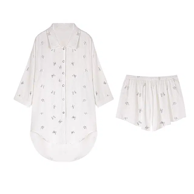 欧诗帛 韩版凉感可爱风可外穿长袖三分裤睡衣套装 女款 图片色