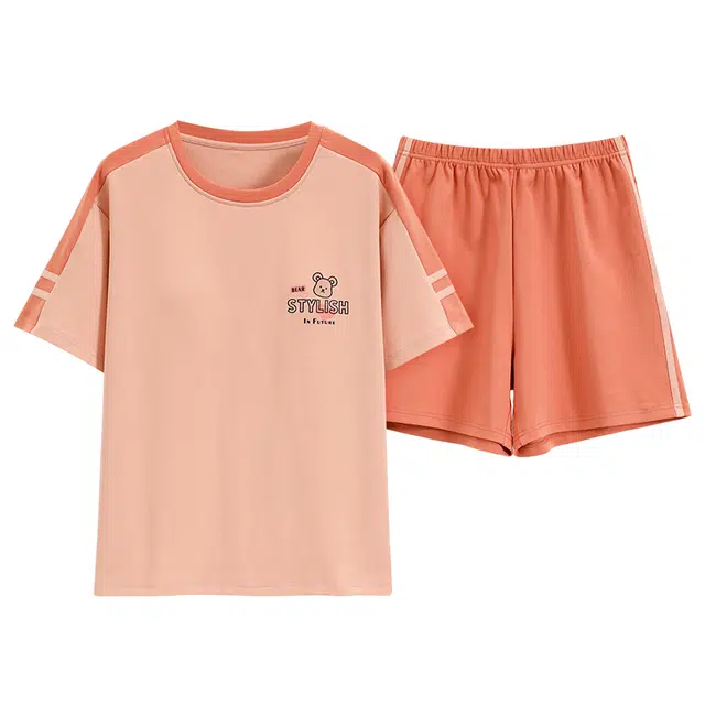 欧诗帛 休闲韩版可外穿短袖高级感薄款睡衣套装 女款 图片色