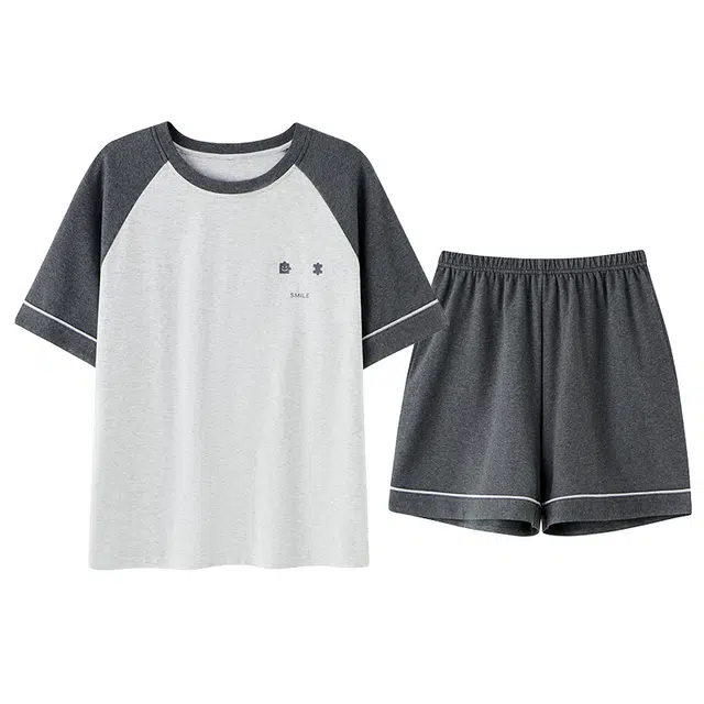 欧诗帛 休闲舒适透气短袖上衣可外穿家居服三分裤睡衣套装 女款 图片色