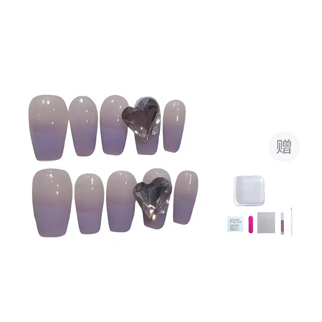 几多萌 手工美甲  穿戴甲 梯型短款紫色渐变 法式 西域公主浪漫
