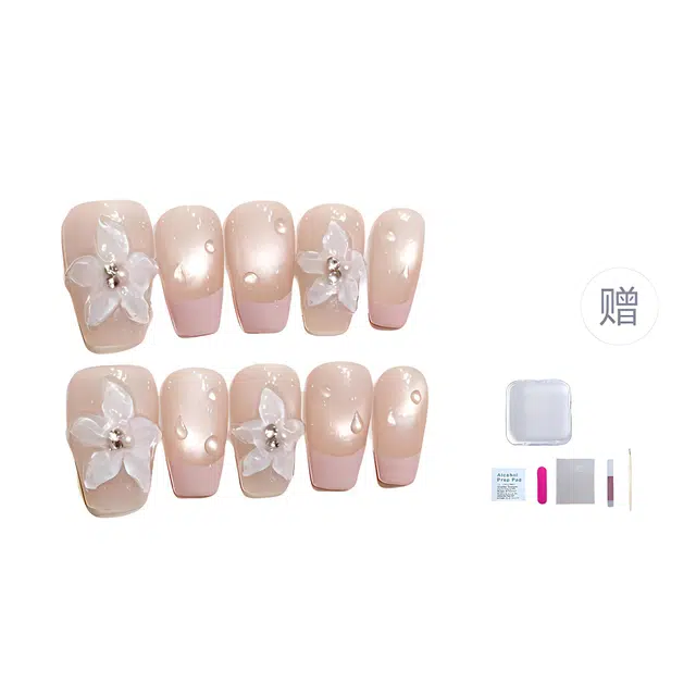 几多萌 【冰花美甲】手工穿戴甲高级感纯欲法式灯泡猫眼假指甲贴片可拆卸  短梯裸色晕染 细闪