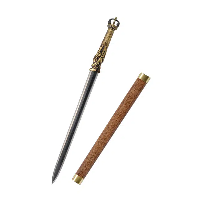天字号 龙泉冷兵器黄铜柄花纹钢刀剑未开刃摆件收藏 成品模型