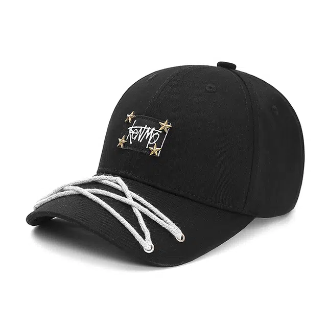 肯默 星星 独特绳带设计 个性街头帽子  头围可调节 棉 鸭舌帽 男女同款情侣款