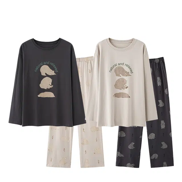 俏韵 休闲舒适长袖简约长裤家居服可外穿睡衣套装 男女同款