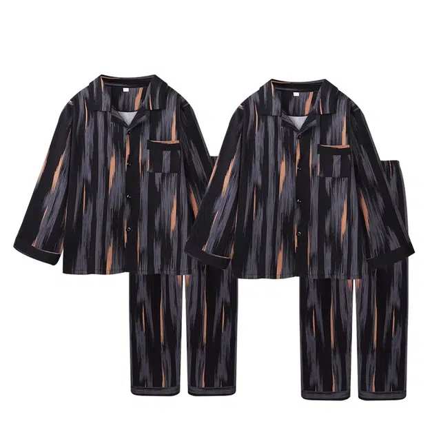 俏韵 透气舒适高级感条纹长袖长裤家居服睡衣套装 男女同款