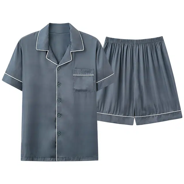 欧迪芬 亲肤柔软透气短袖休闲家居服睡衣套装 男款 灰蓝色