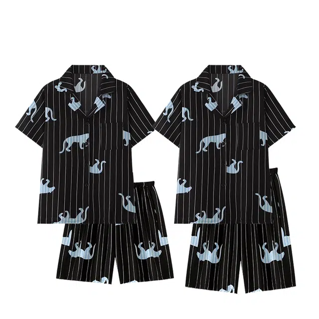 俏韵 条纹短袖高级感可外穿休闲家居服睡衣套装 男女同款