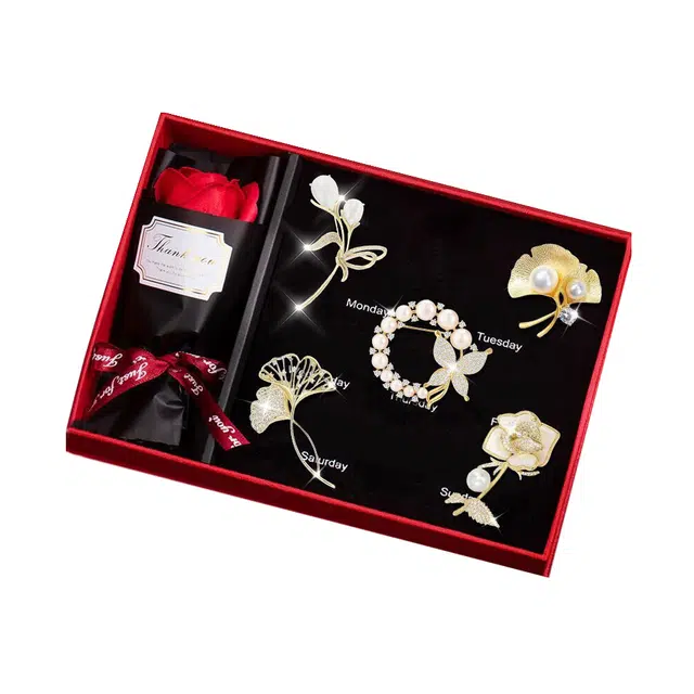 缔晶 优雅复古时尚三生有杏胸花套装 精致气质造型通勤配饰礼盒 合金 胸针 女款