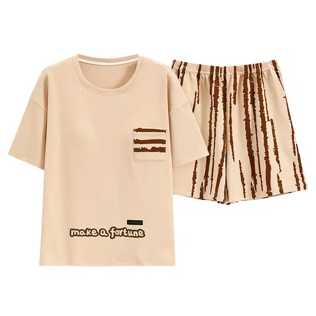 欧诗帛 休闲韩版短袖高级感薄款可外穿家居服睡衣套装 女款 图片色