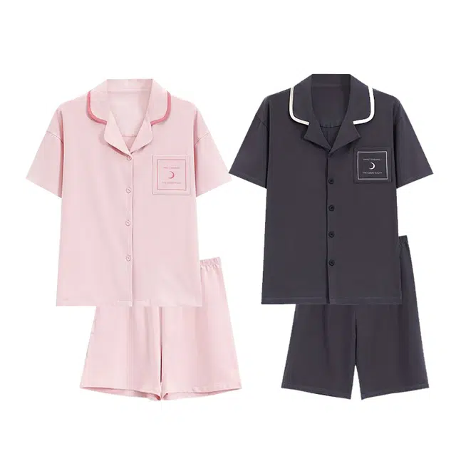 俏韵 夏季款简约纯棉短袖短裤家居服可外穿睡衣套装 男女同款