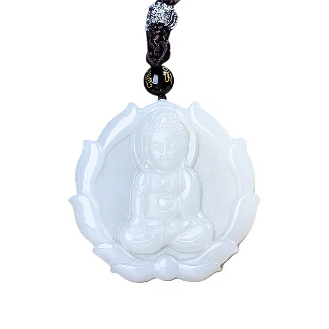 舒杰 国风吉祥莲花佛 和田玉项链 白玉 男女同款情侣款