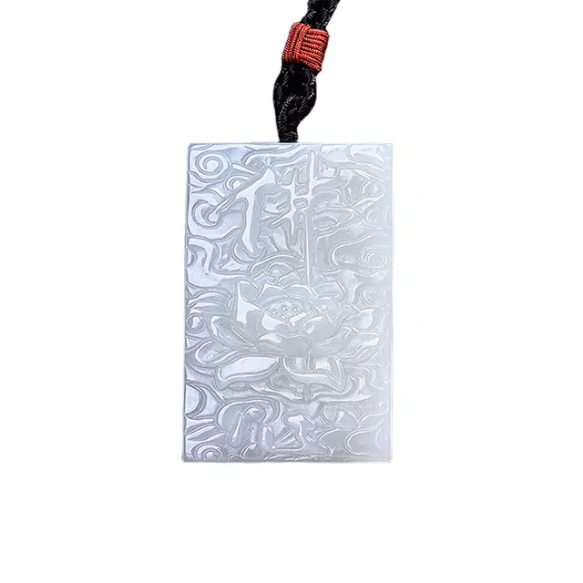 舒杰 国风莲花牌双面精雕六字真言链 和田玉项链 白玉/青白玉 男女同款情侣款