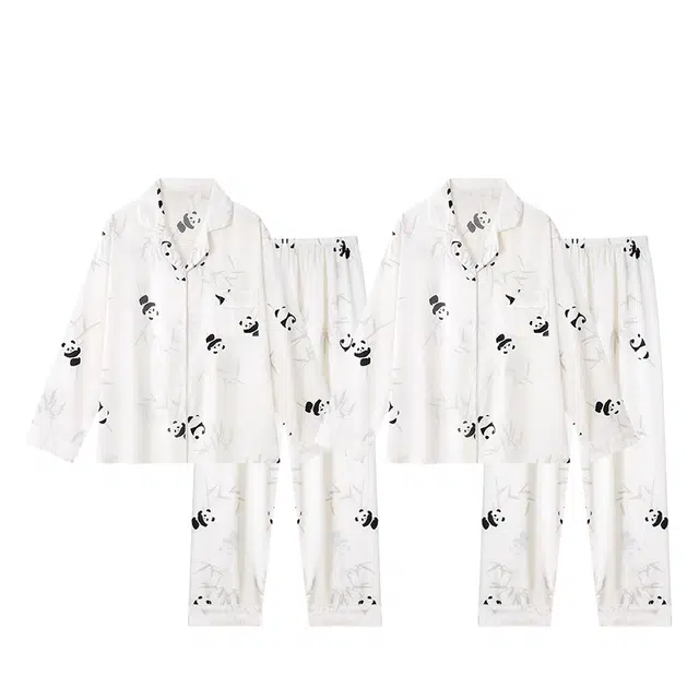 俏韵 冰丝长袖长裤可外穿睡衣套装 男女同款