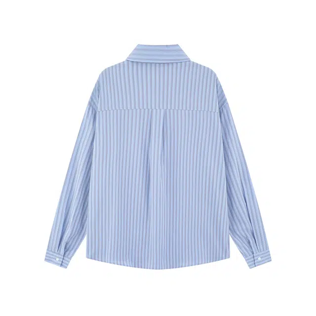 玫丝朵 条纹百搭简约长袖衬衫 女款 蓝色