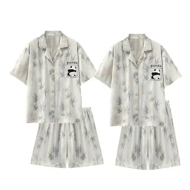 俏韵 薄款短袖卡通熊猫休闲家居服睡衣套装 男女同款