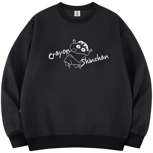 蜡笔小新 卡通欢呼小新字母印花休闲宽松套头圆领卫衣 男女同款