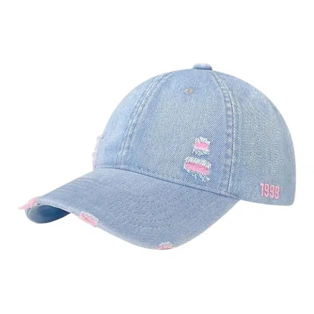 优莲茵 韩版简约复古纯色牛仔大头围显脸小嘻哈破洞遮阳防晒 户外登山 棉 鸭舌帽 女款