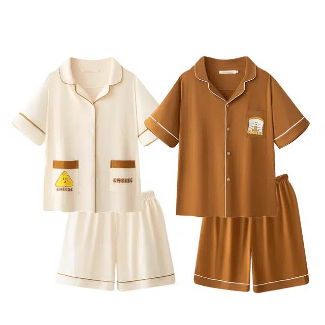 俏韵 亲肤卡通短袖薄款家居服可外穿睡衣套装 男女同款