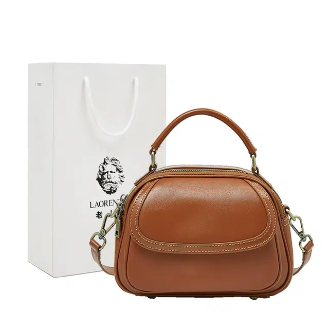 老人头 时尚轻便通勤小众设计感单肩包 头层牛皮 手提包 女款 多色