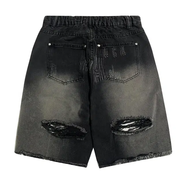 中国航天 美式街头破洞潮流直筒渐变牛仔短裤 男女同款 黑色