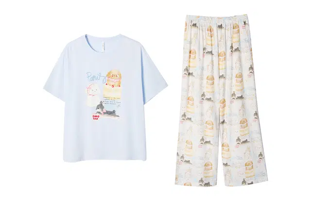 安之伴 卡通短袖长裤休闲可爱家居服睡衣套装 女款 海盐蓝