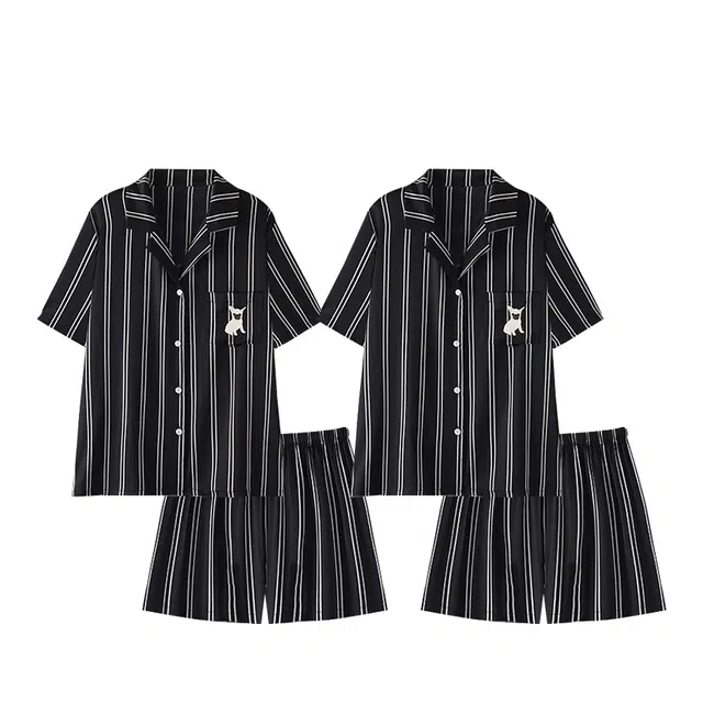 俏韵 翻领短袖可外穿家居服睡衣套装 男女同款