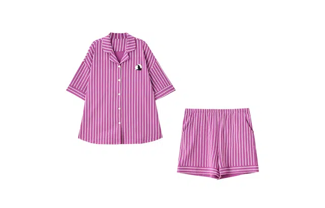 俏薇妮 简约柔软条纹高级感短袖家居服舒适透气睡衣套装 女款 粉红色
