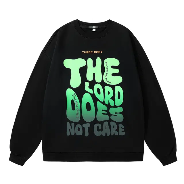 三体 主不在乎系列 字母渐变印花百搭时尚休闲宽松圆领套头美式街头卫衣 男女同款