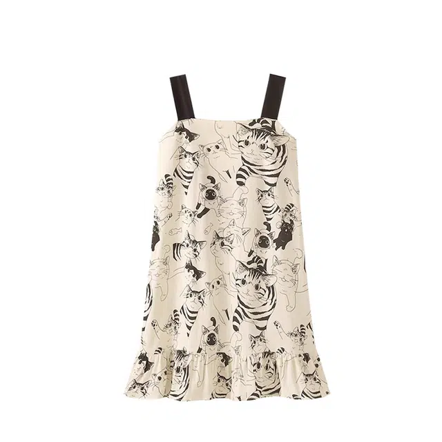 俏韵 卡通带胸垫休闲无袖家居服睡裙 女款 黄色